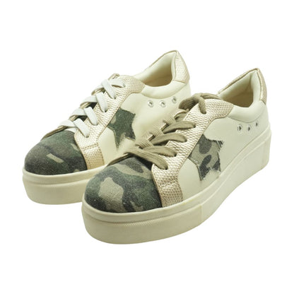 Beige and Green Camo Boat Shoe Flats