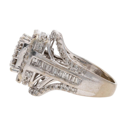 1 3/4 Ct 10K White Gold Round Diamond Cluster Center With Halo Engagement Ring