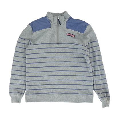 Gray Striped 1/4 Zip Pullover