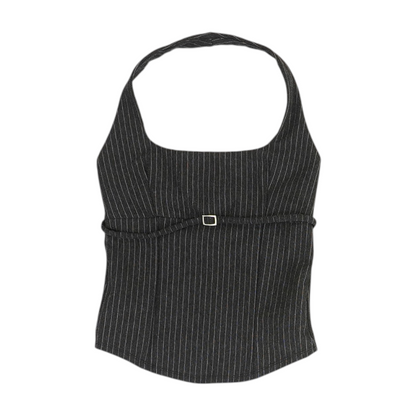 Charcoal Striped Cropped Blouse