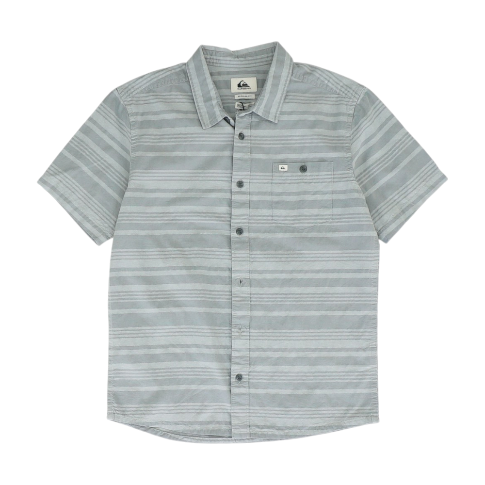 Gray Striped Short Sleeve Button Down