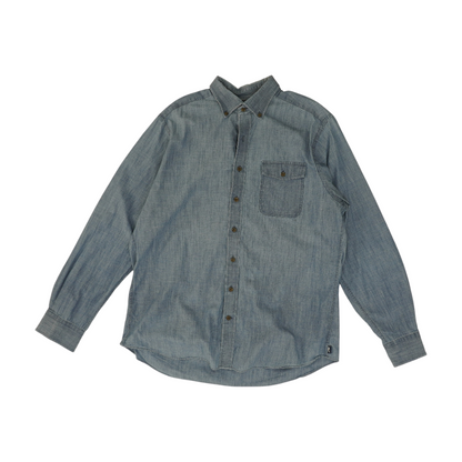 Blue Solid Long Sleeve Button Down