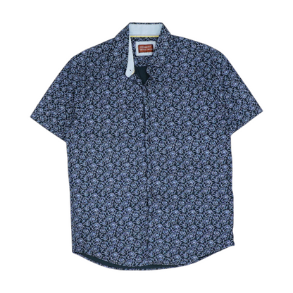 Blue Floral Short Sleeve Button Down