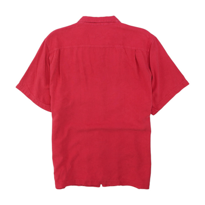 Red Solid Short Sleeve Button Down