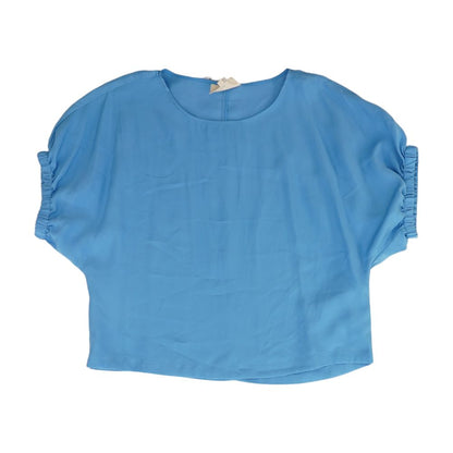 Blue Solid Short Sleeve Blouse