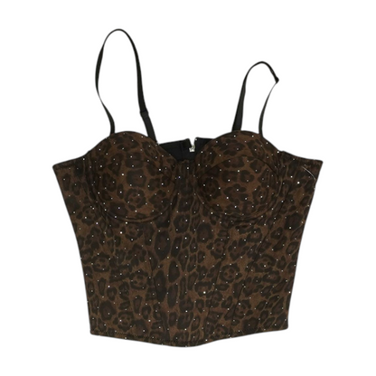Brown Animal Print Cropped Blouse