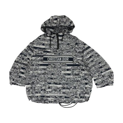 Navy Striped Toile De Jouy Tropicalia Print Hooded Anorak Jakcet