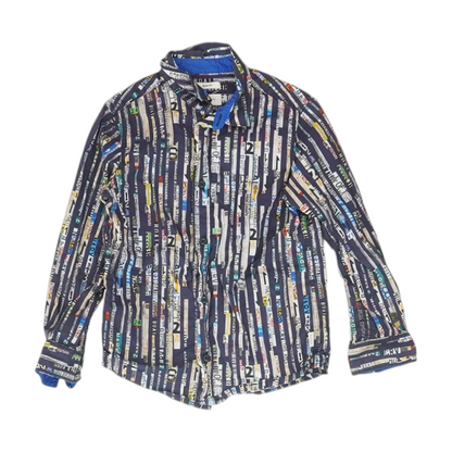 Navy Graphic Long Sleeve Button Down