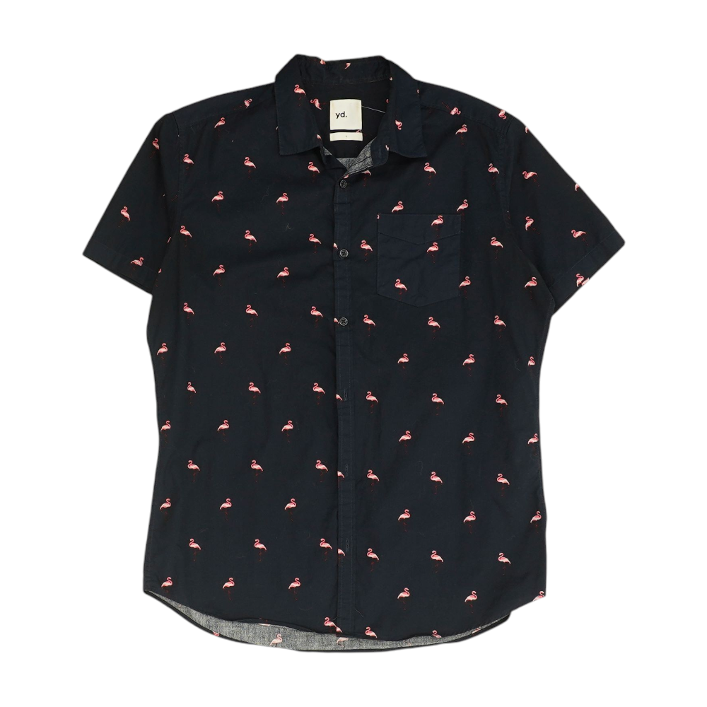 Navy Print Short Sleeve Button Down