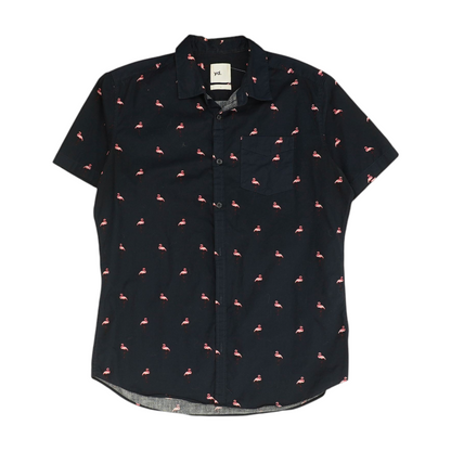 Navy Print Short Sleeve Button Down