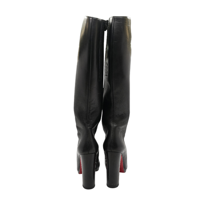 Black Knee High Calf Leather Boots
