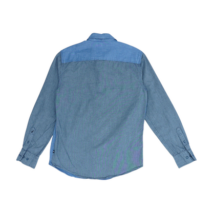 Blue Color Block Long Sleeve Button Down