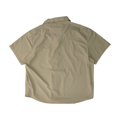 Tan Solid Short Sleeve Button Down