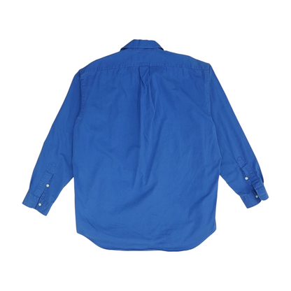 Blue Solid Long Sleeve Button Down