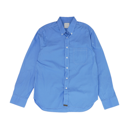 Blue Solid Long Sleeve Button Down