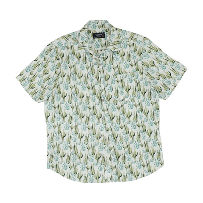 White Graphic Short Sleeve Button Down