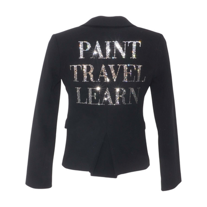 Black Paint Travel Learn Crystal Short Blazer