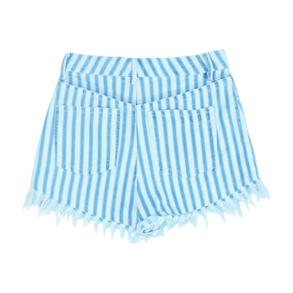 Blue Striped Denim Shorts