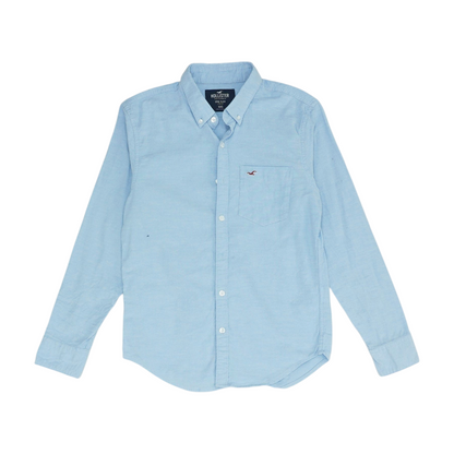 Blue Solid Long Sleeve Button Down