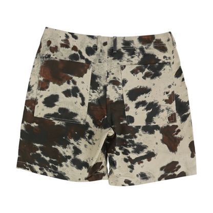 Beige Animal Print Denim Shorts