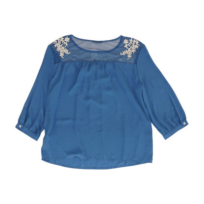 Blue Solid Long Sleeve Blouse