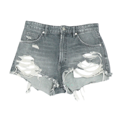 Gray Solid Denim Shorts