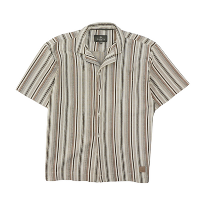 Beige Striped Short Sleeve Button Down