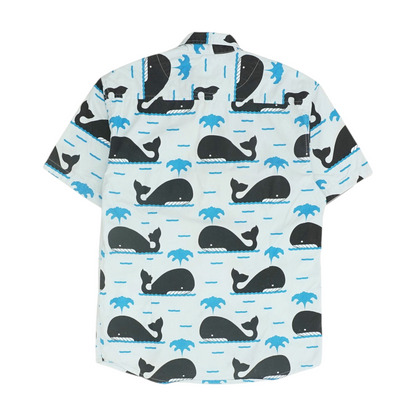 Blue Graphic Short Sleeve Button Down