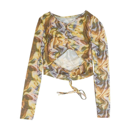Multi Graphic Cropped Blouse