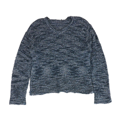 Vintage Blue Solid V-Neck Sweater
