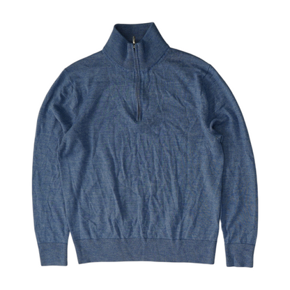 Blue Solid 1/4 Zip Sweater
