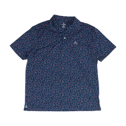 Navy Print Short Sleeve Polo