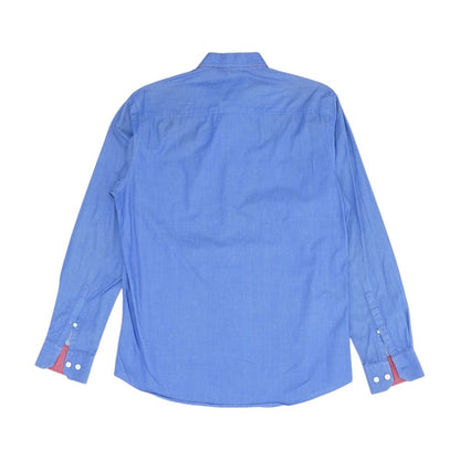 Blue Solid Long Sleeve Button Down