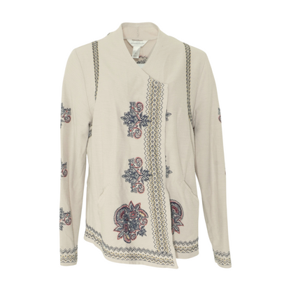 Beige Abstract Cardigan Sweater