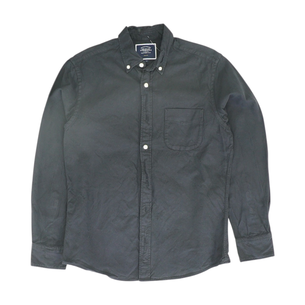 Black Solid Long Sleeve Button Down