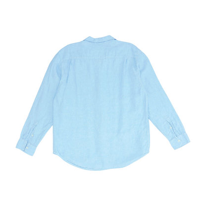Blue Solid Long Sleeve Button Down
