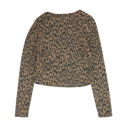 Brown Animal Print Crewneck Knit Top