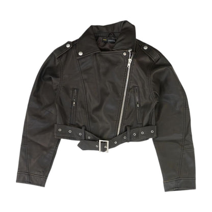 Black Solid Faux Leather Jacket