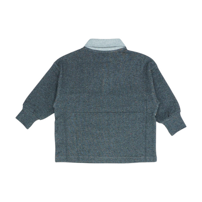Gray Color Block Long Sleeve Polo
