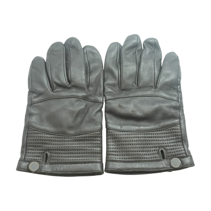 Brown Smooth Leather Gloves with Button Closure