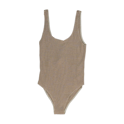 Brown Plus Size Striped Bodysuit Blouse