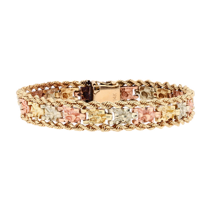14K Tri-Tone Gold Chain Bracelet