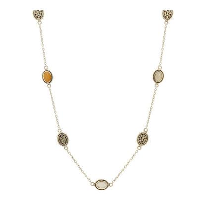 Gold Tone Sterling Silver Mixed Stone Station Necklace