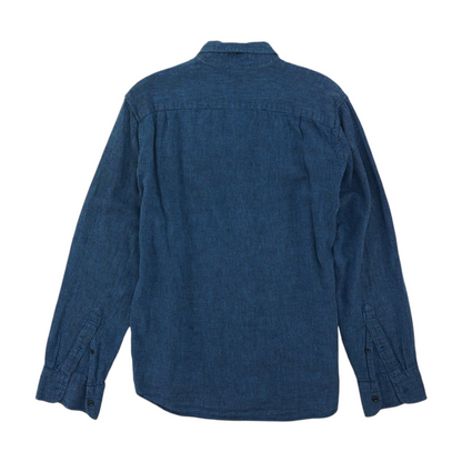 Blue Solid Long Sleeve Button Down