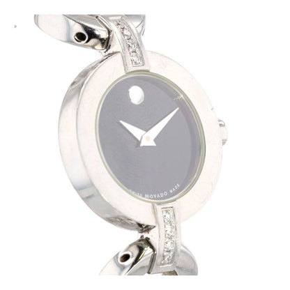 Silver-Tone Stainless Steel Bela Moda Watch W/ Black Dial & Diamond Accents