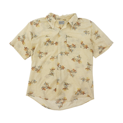 Vintage Beige Floral Short Sleeve Button Down