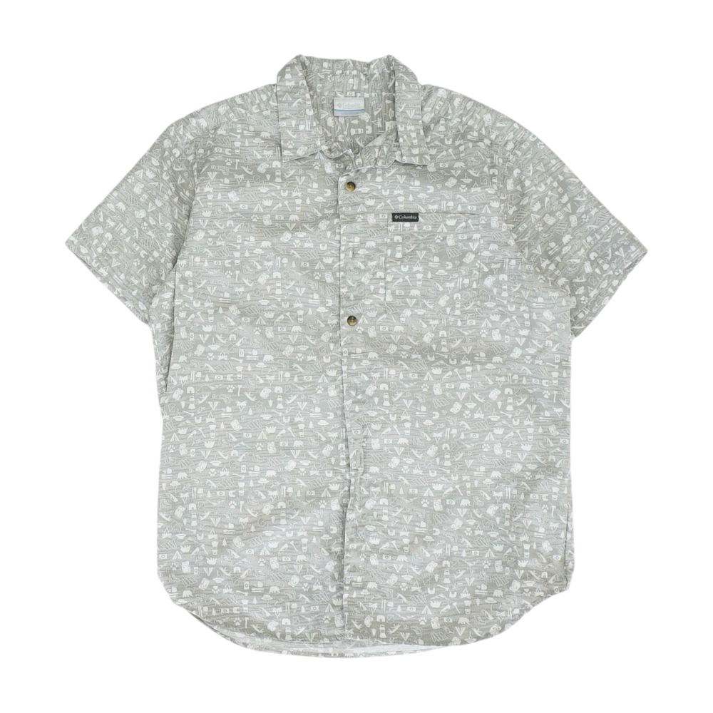 Gray Graphic Short Sleeve Button Down