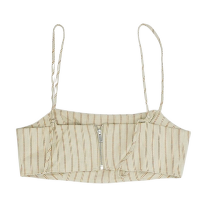 Beige Striped Cropped Blouse