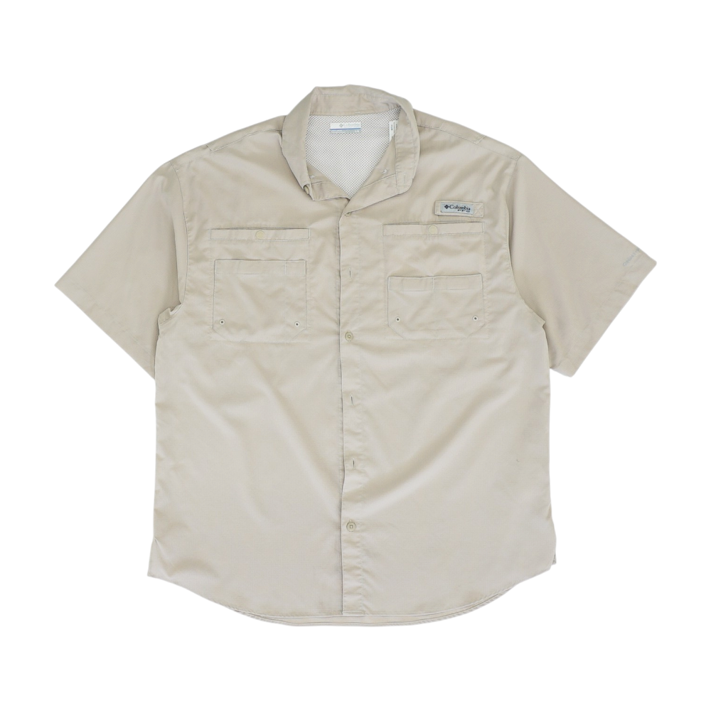 Beige Solid Outdoor Button Down