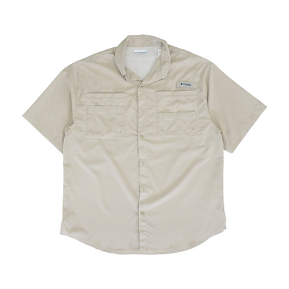Beige Solid Outdoor Button Down